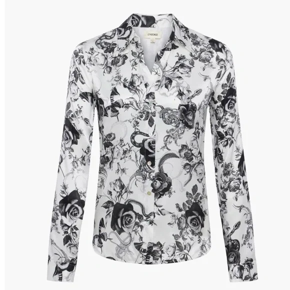 L'AGENCE Tyler Floral Print Woven Silk Shirt - Picture 1 of 12